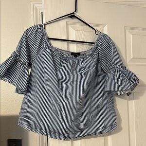 Ambiance Blue and White Bell Sleeve Crop Blouse